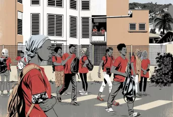 Illustration de la sortie des cours au LEA l'Espérance de Mayotte